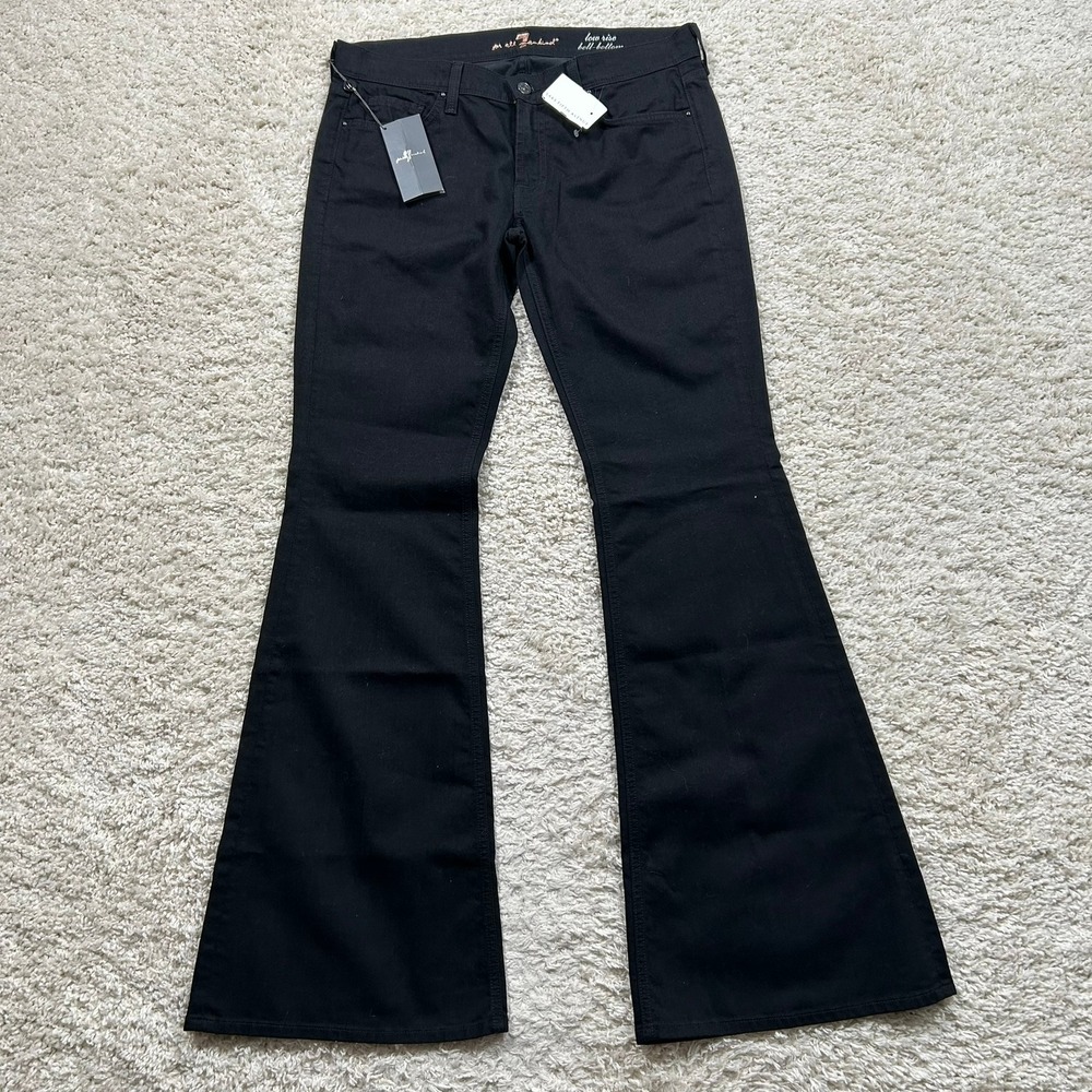 7 For All Mankind Bell Bottom Jeans 31X35 Black Low Rise Flare New with Tags NWT